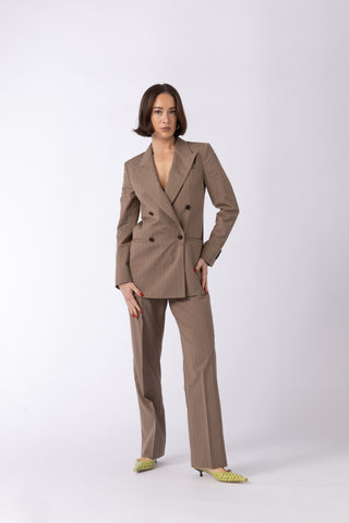Amarante Jacket & Ede Trousers in Clay Brown Pinstripe