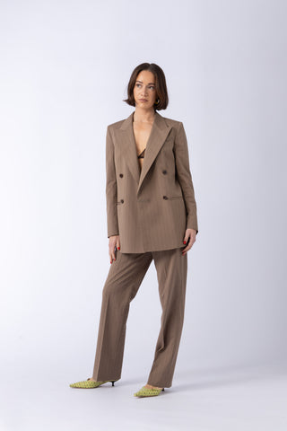 Amarante Jacket - Double-breasted suit jacket in clay brown pinstripe