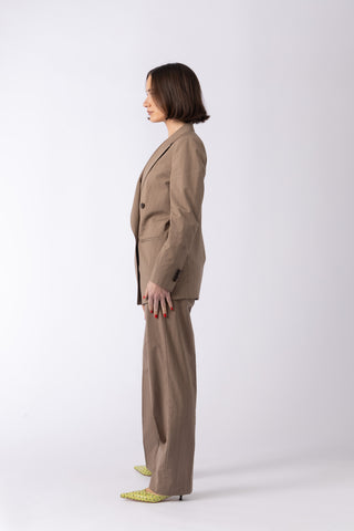 Amarante Jacket - Double-breasted suit jacket in clay brown pinstripe