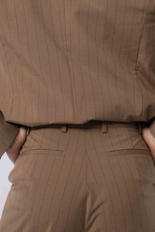 Ede Trousers - Tapered trousers in  clay brown pinstripe