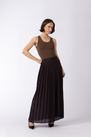 Kozani Skirt - Classic pleated maxi skirt in dark brown