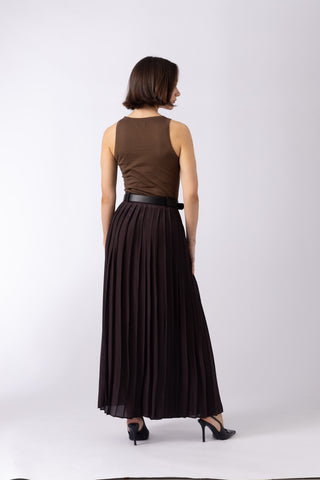Kozani Skirt - Classic pleated maxi skirt in dark brown