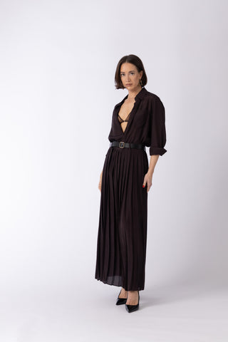 Townsville shirt -Long sleeve oversized shirt in dark brown