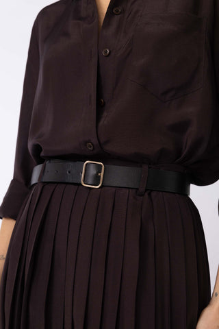 Kozani Skirt - Classic pleated maxi skirt in dark brown