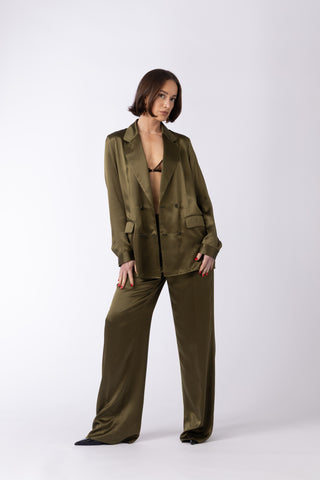 Syros Jacket - Double breasted silk jacket in meadow green