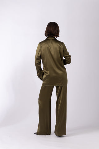 Syros Jacket - Double breasted silk jacket in meadow green
