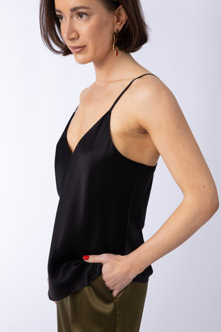 Naxos Top - V-neck silk camisole in black