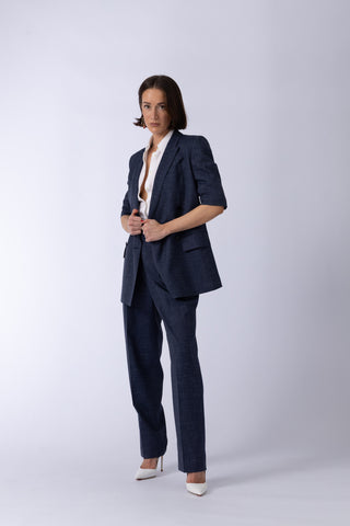 Leros Trousers  - Tailored pleated shorts with wide waistband in navy