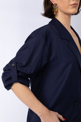 Athens Top - Oversized blouse with lapel in navy