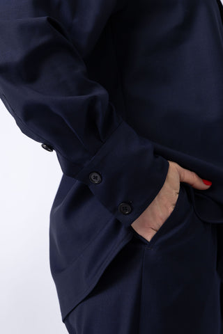 Athens Top - Oversized blouse with lapel in navy