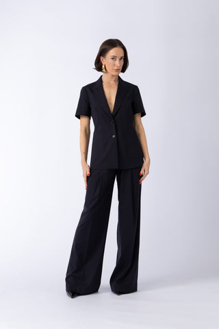 Katerini Jacket - Single-breasted short sleeve jacket in dark navy