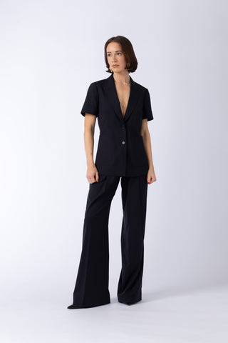 Parma 2.0 Trousers - Pleated straight leg trousers in dark navy