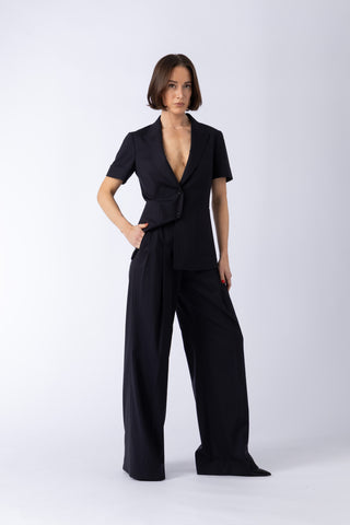 Katerini Jacket - Single-breasted short sleeve jacket in dark navy