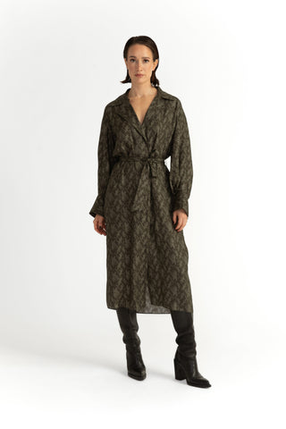 Laholm Dress - Oversized trench dress in khaki green