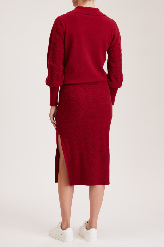 Rouen Knit Skirt – Knitted pencil skirt with side slit in red wine cashmere24989