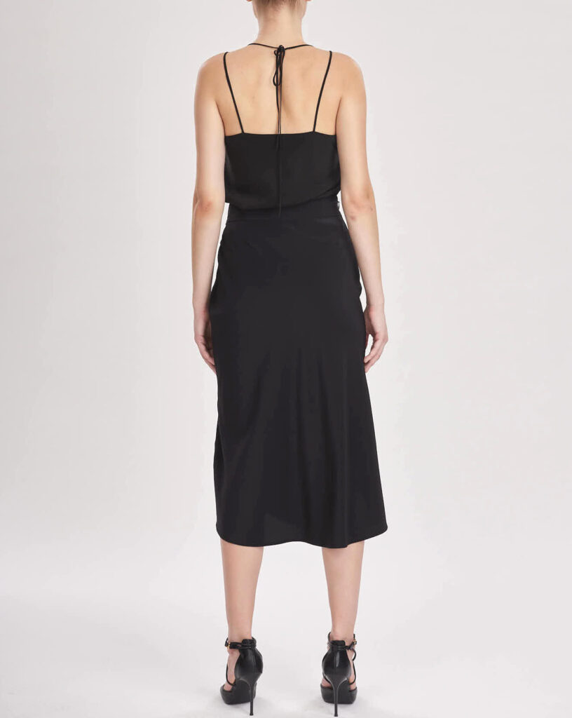 Cumbria Skirt – Midi slip skirt in black silk crepe de chine24940