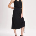 Cumbria Skirt – Midi slip skirt in black silk crepe de chine24939