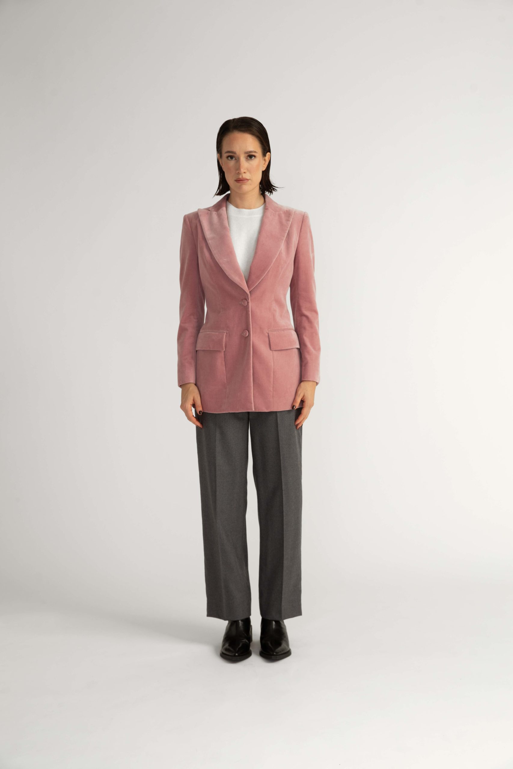 Sion Jacket – Hourglass fit jacket in blush velvet0