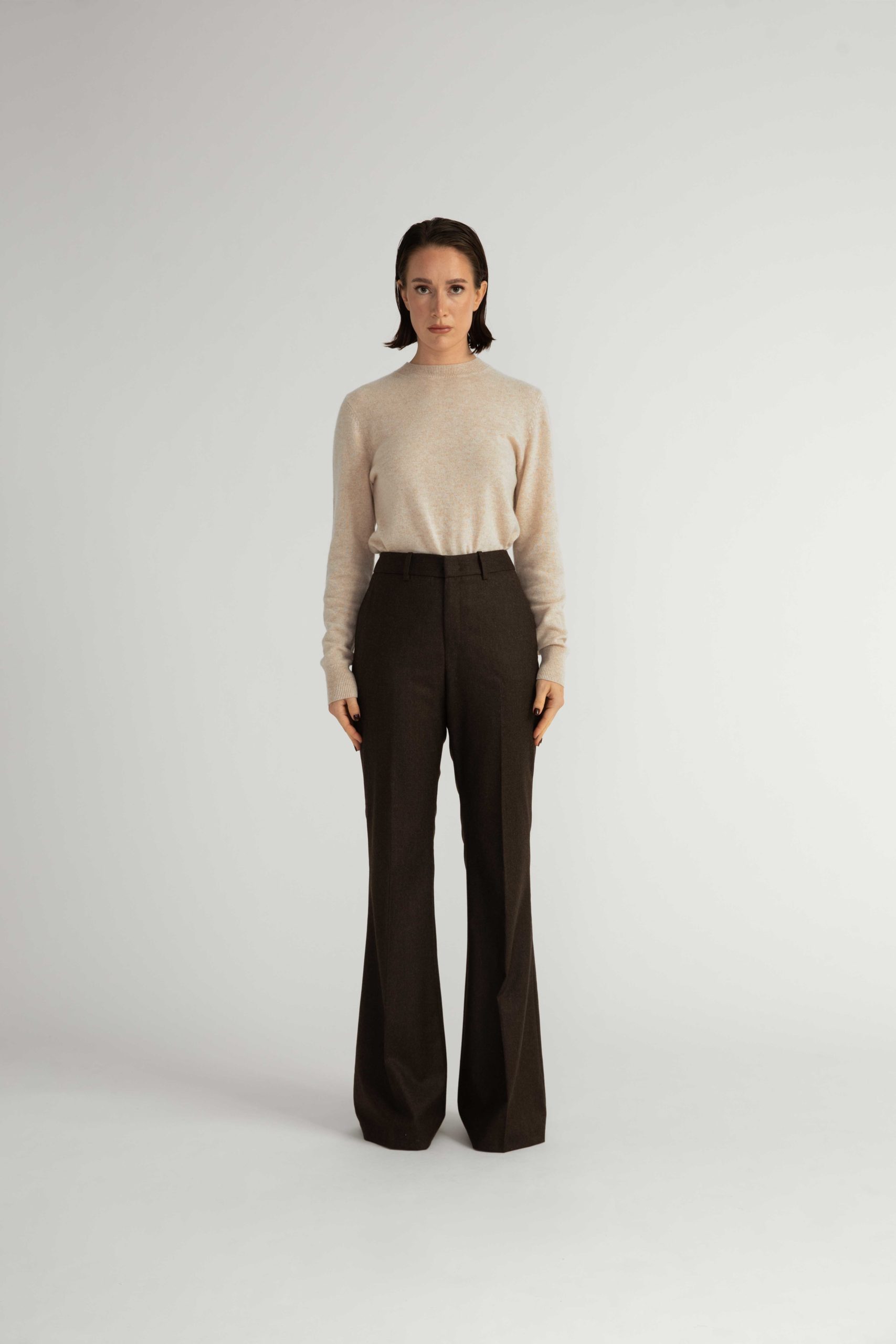 Sursee Trousers – Bell-bottom flared trousers in charcoal brown