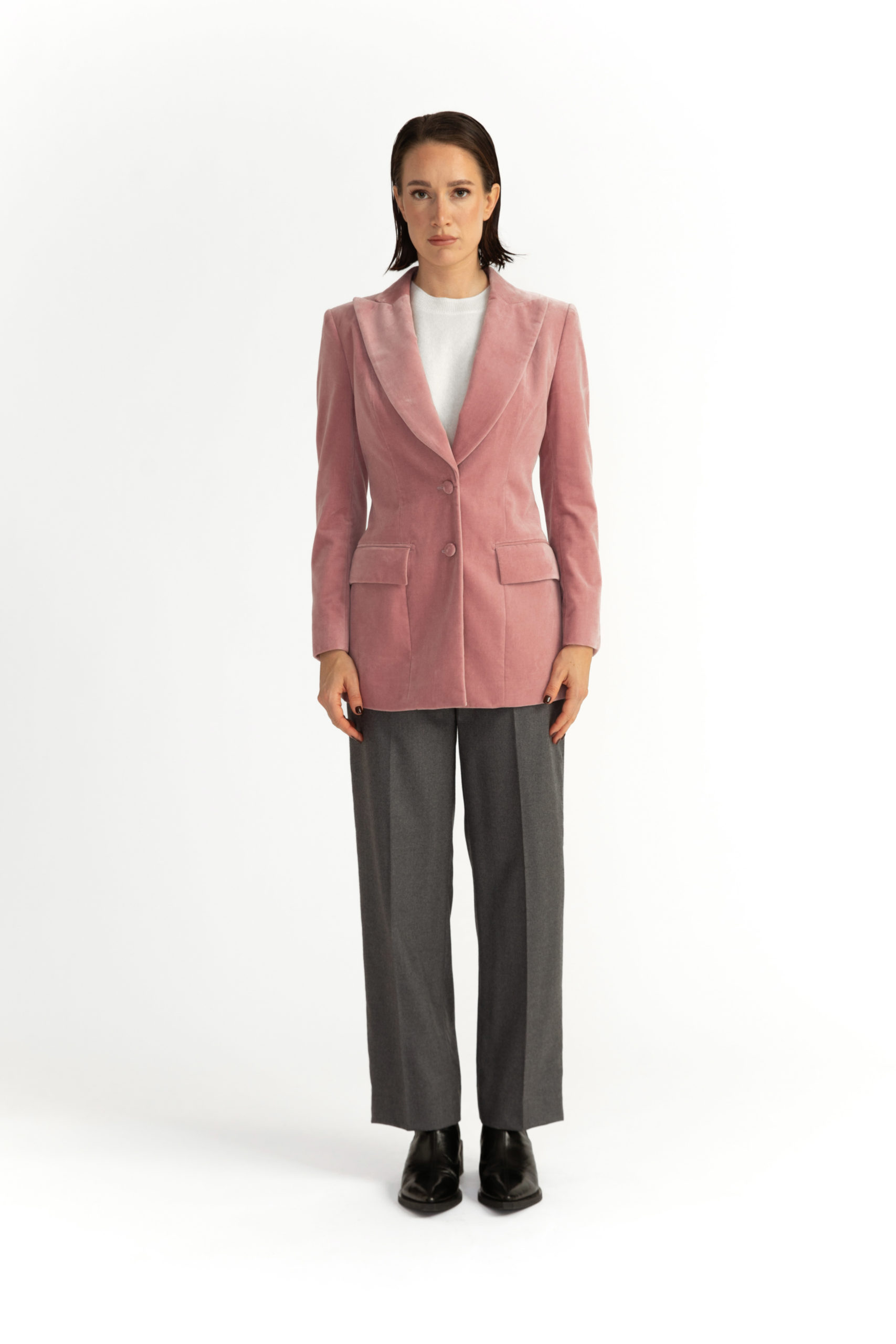 Sion Jacket – Hourglass fit jacket in blush velvet