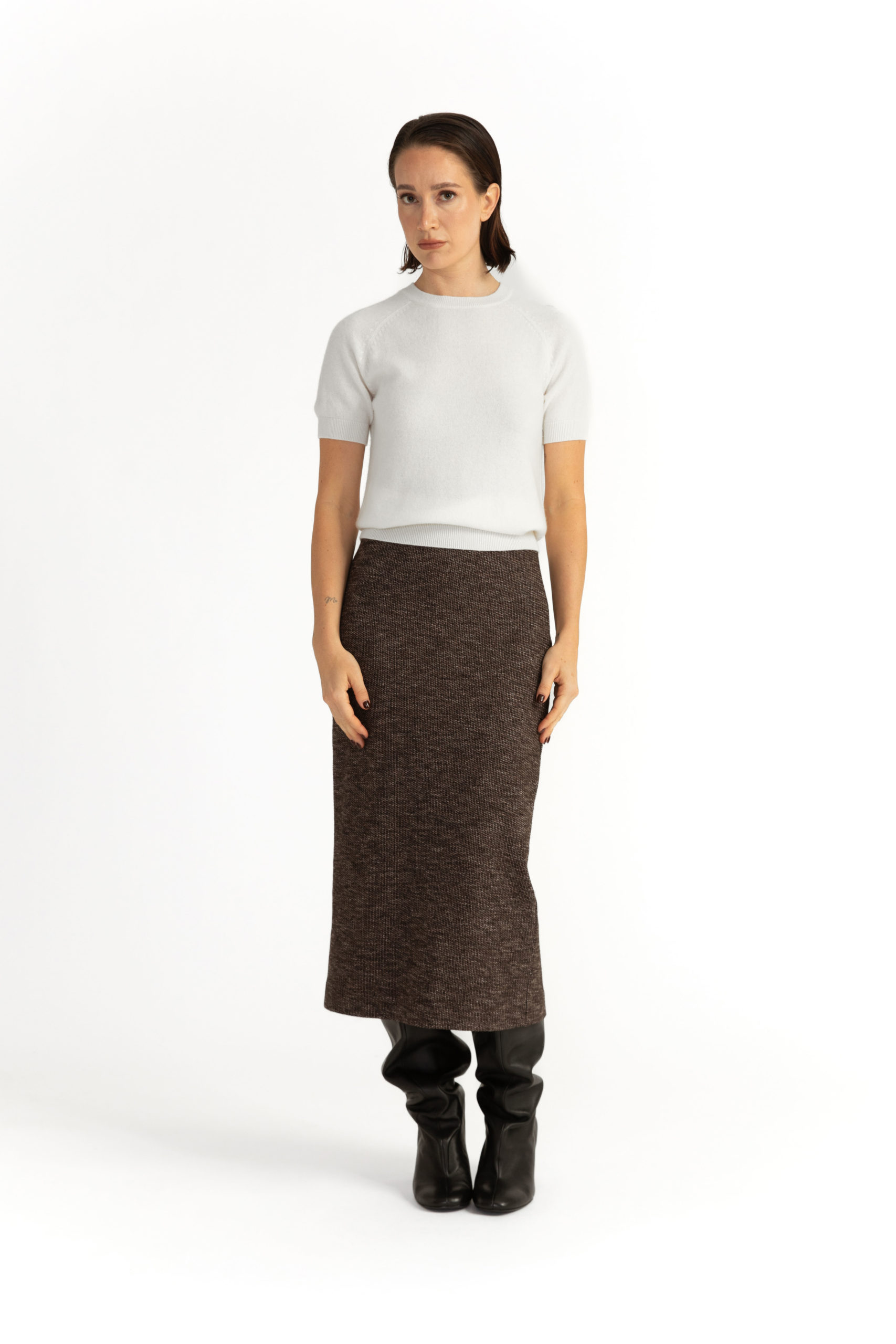 Nyon Skirt – Jersey midi pencil skirt in brown