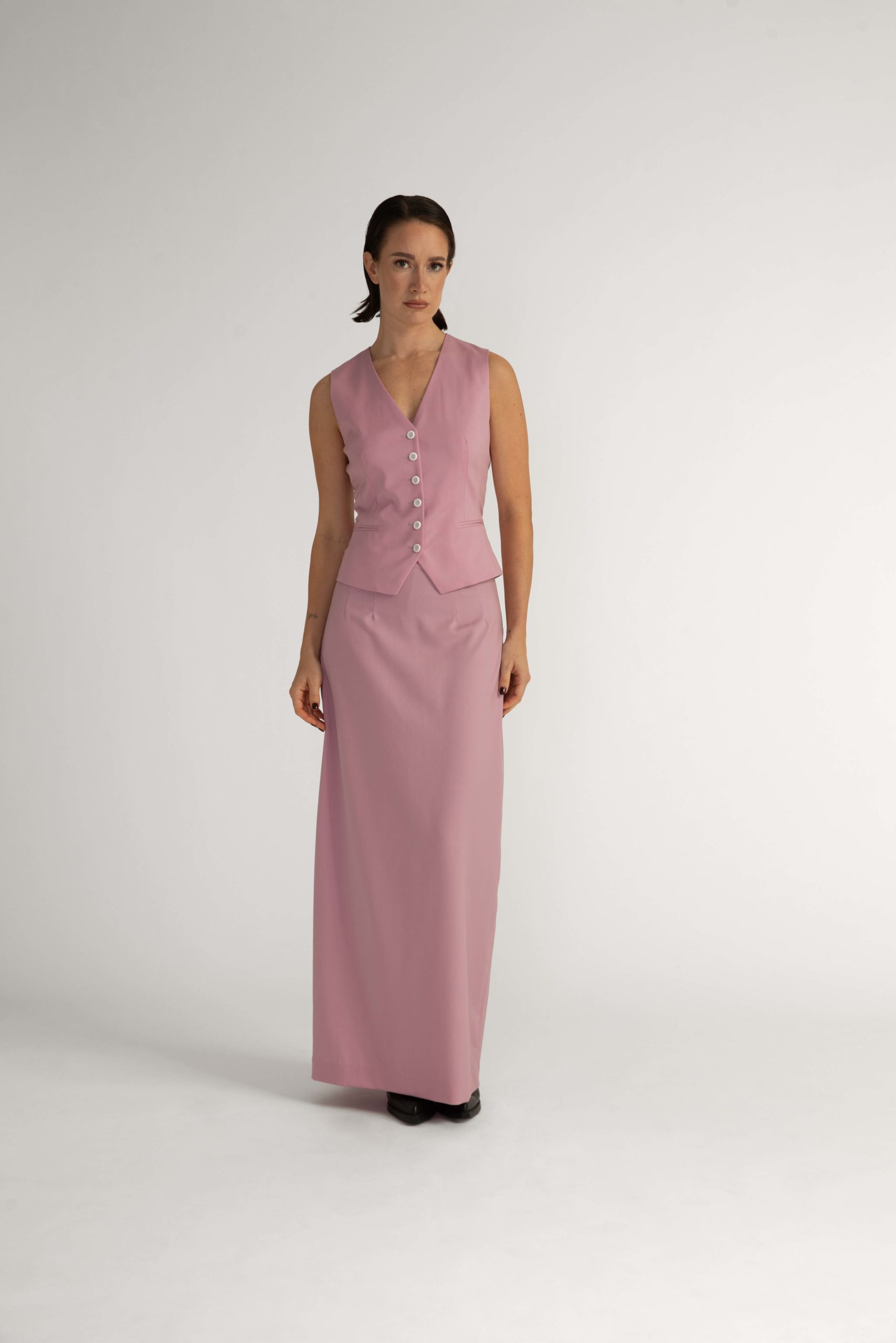 Kalmar Skirt – Maxi high-waisted skirt in powder pink0