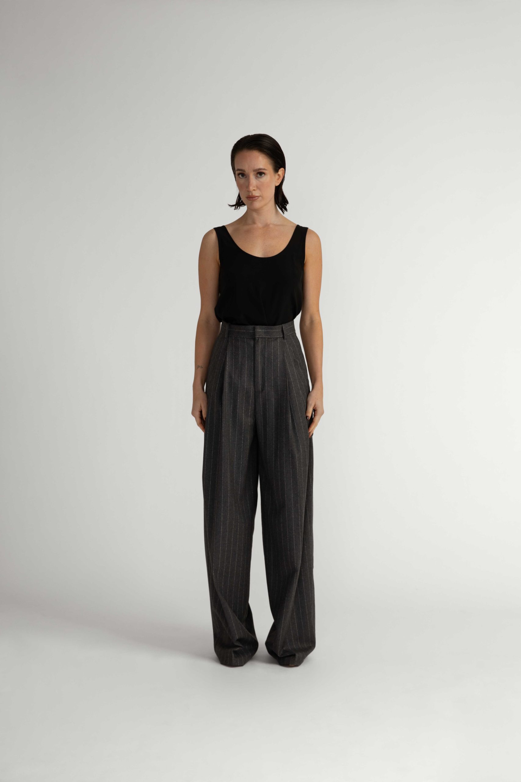 Siena Trousers – Wide-leg trousers in grey pinstripe