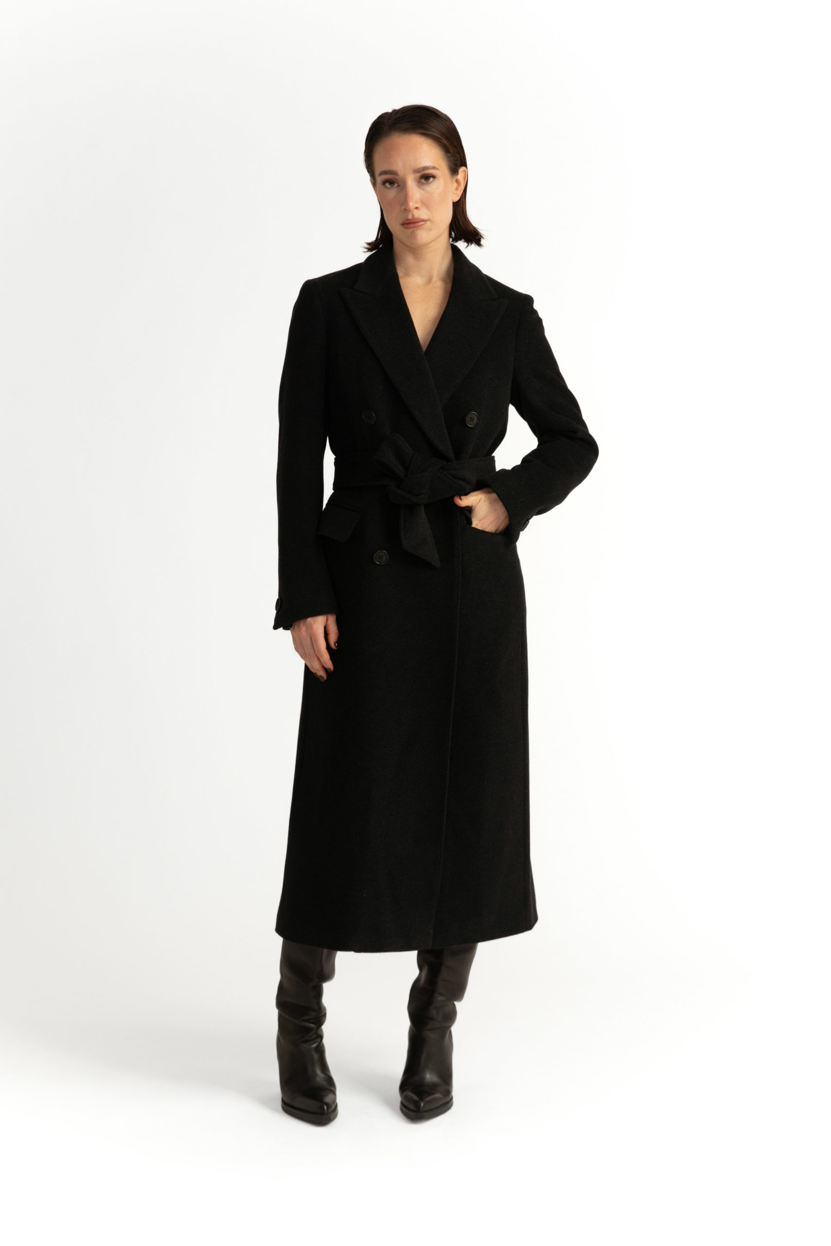 Stockholm Coat – Straight-cut long coat in charcoal black