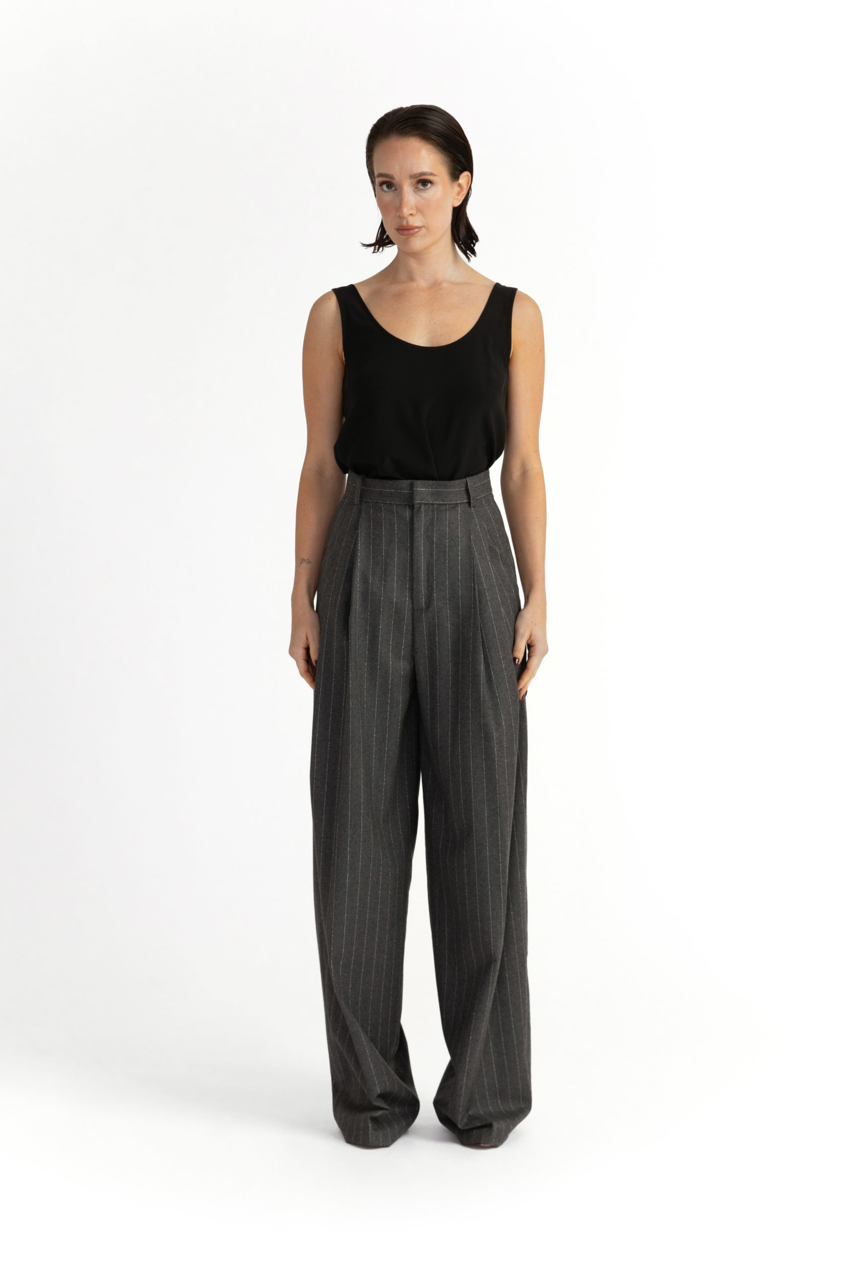 Siena Trousers – Wide-leg trousers in grey pinstripe