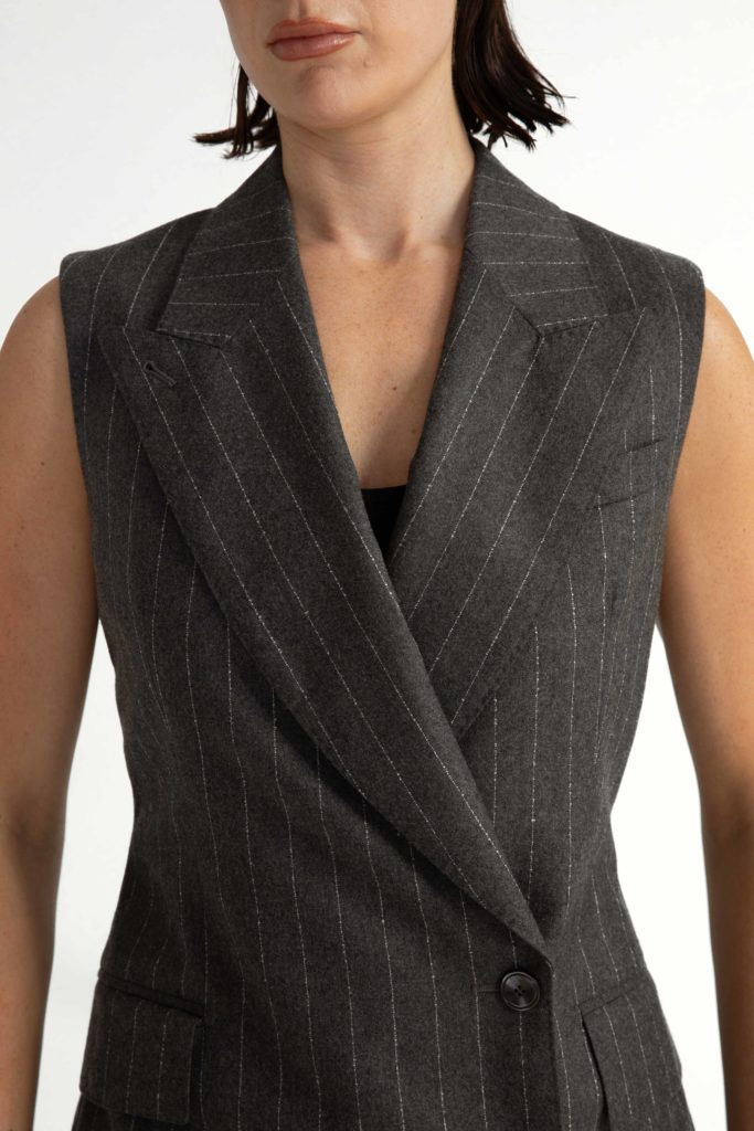 Beja Waistcoat  – Relaxed waistcoat in grey pinstripe29397