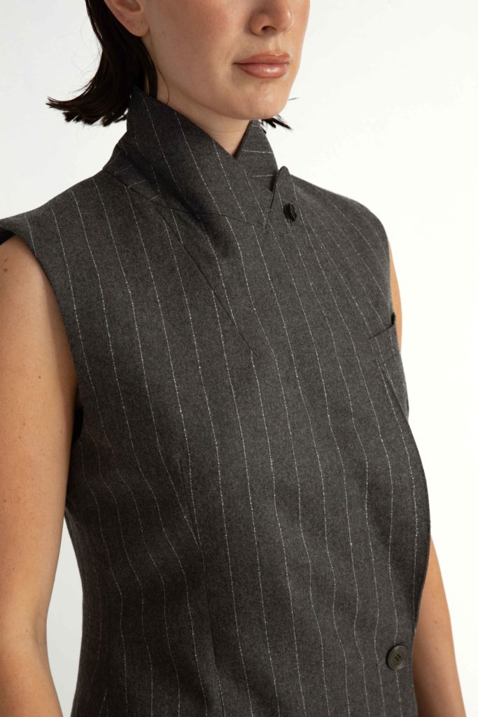 Beja Waistcoat  – Relaxed waistcoat in grey pinstripe29399