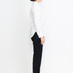 Sala Blouse – Mandarin collar shirt in white clear stripe29647