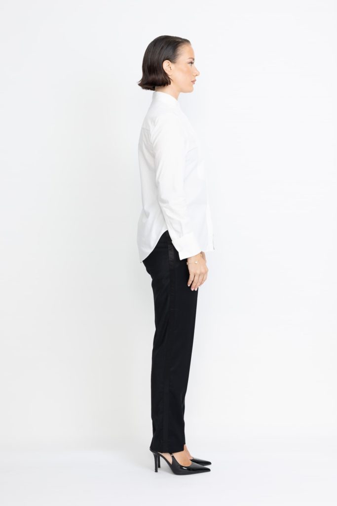 Sala Blouse – Mandarin collar shirt in white clear stripe29647