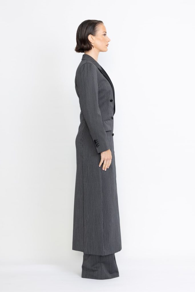 Agueda Limited Edition Coat – Midi-length coat in black pinstripe29738