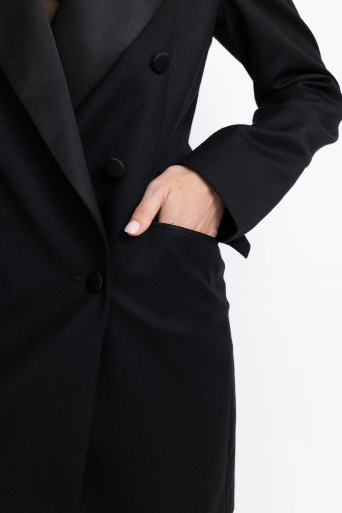 Amal Limited Edition Jacket – Tuxedo double-breasted jacket with satin lapel in black29730