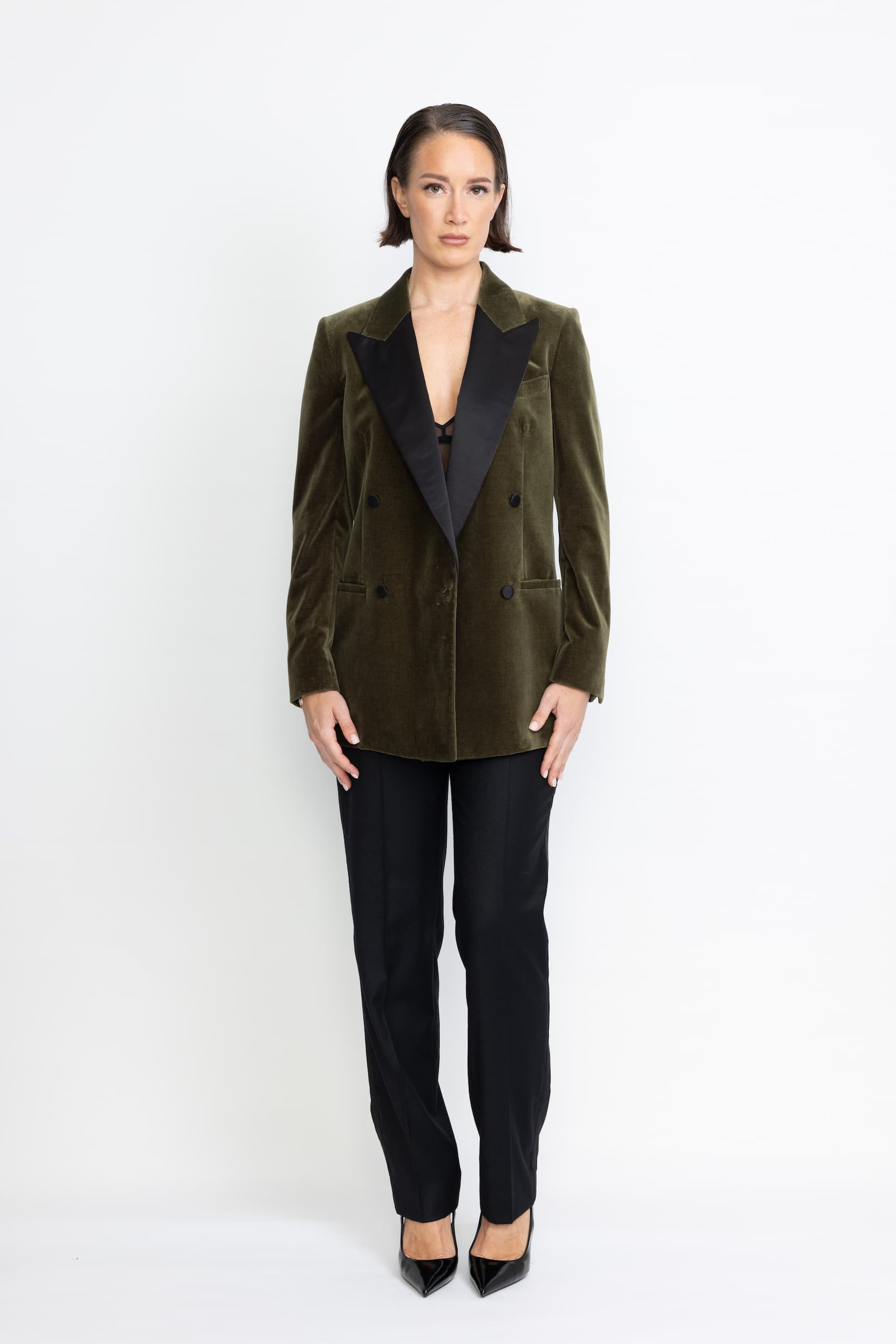 Amarante Limited Edition Jacket – Tuxedo style  jacket in forest green velvet0