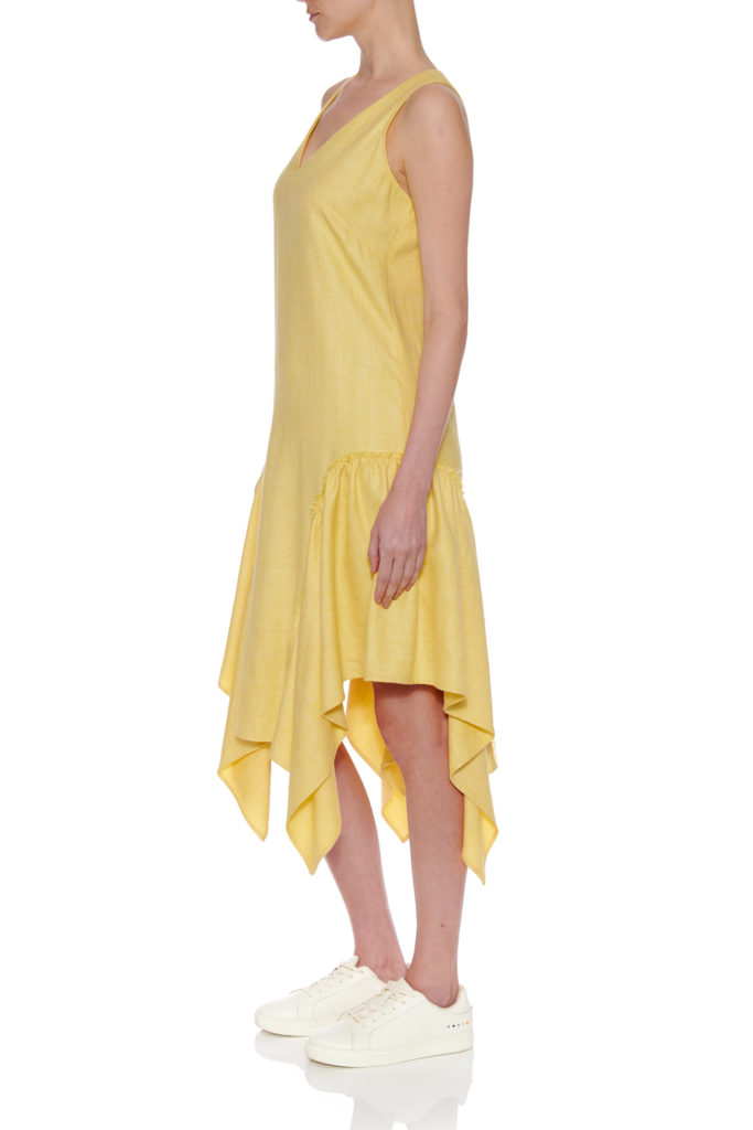 Malaga Dress – Sleeveless shift dress with side drapes in yellow30124