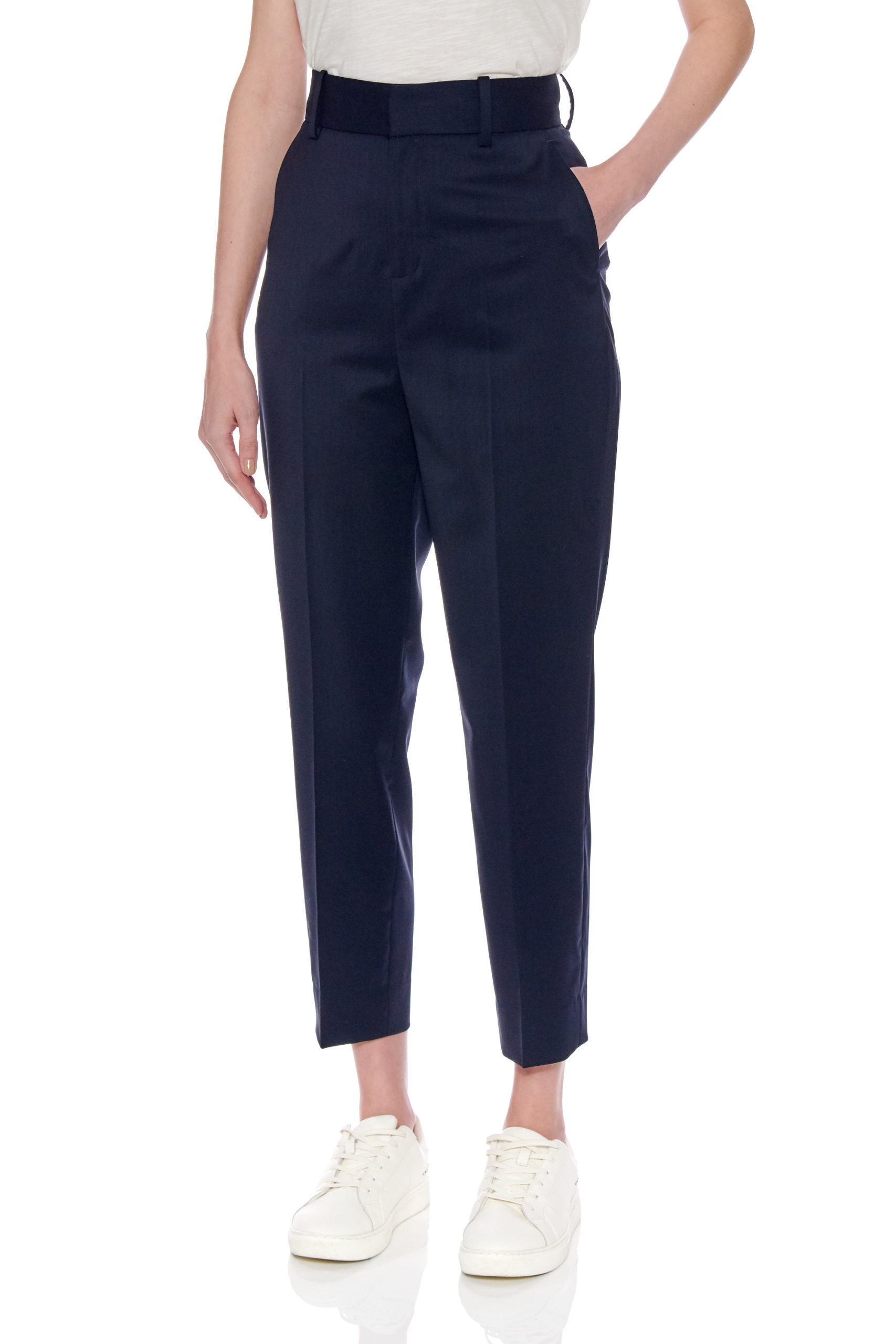 Dunkrik Trousers – High-waisted slim cigarette trousers in navy