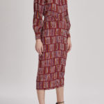 Cardiff Dress – Printed midi shirt dress in red wine  silk crepe de chine30138