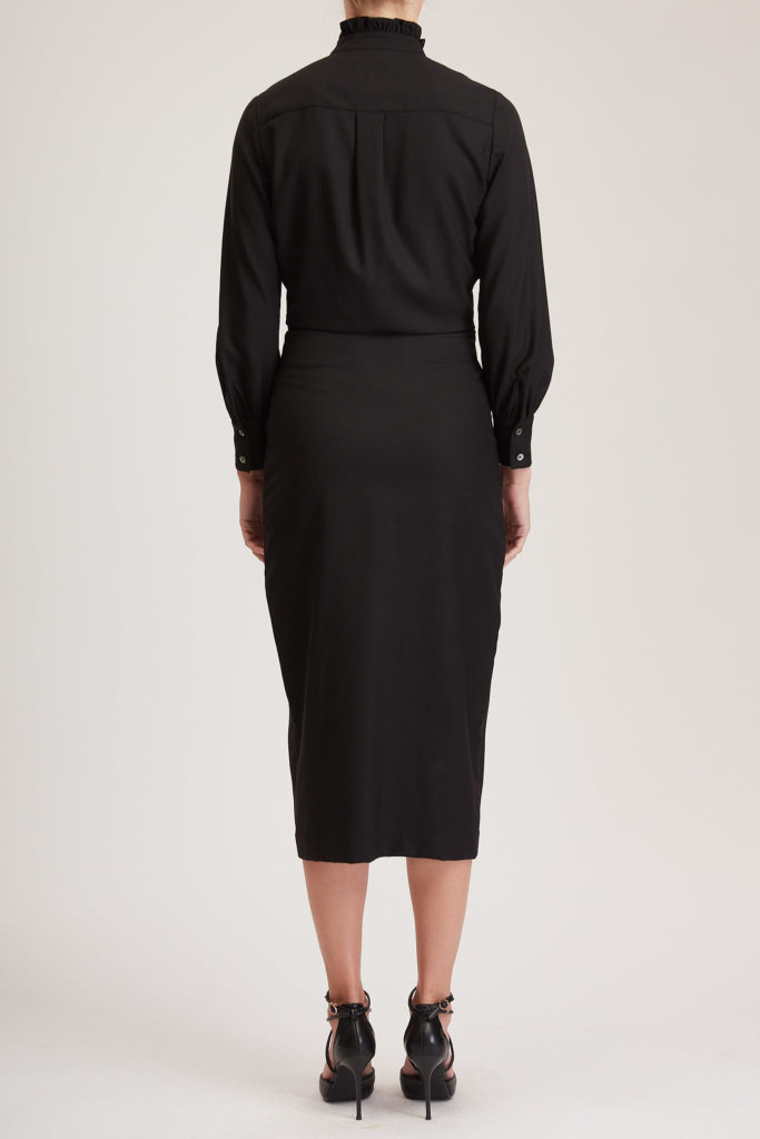 Cardiff Dress – Midi shirt dress in black wool crepe30141