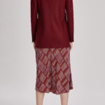 Cumbria Skirt –  Midi slip skirt in printed red wine silk crepe de chine30359