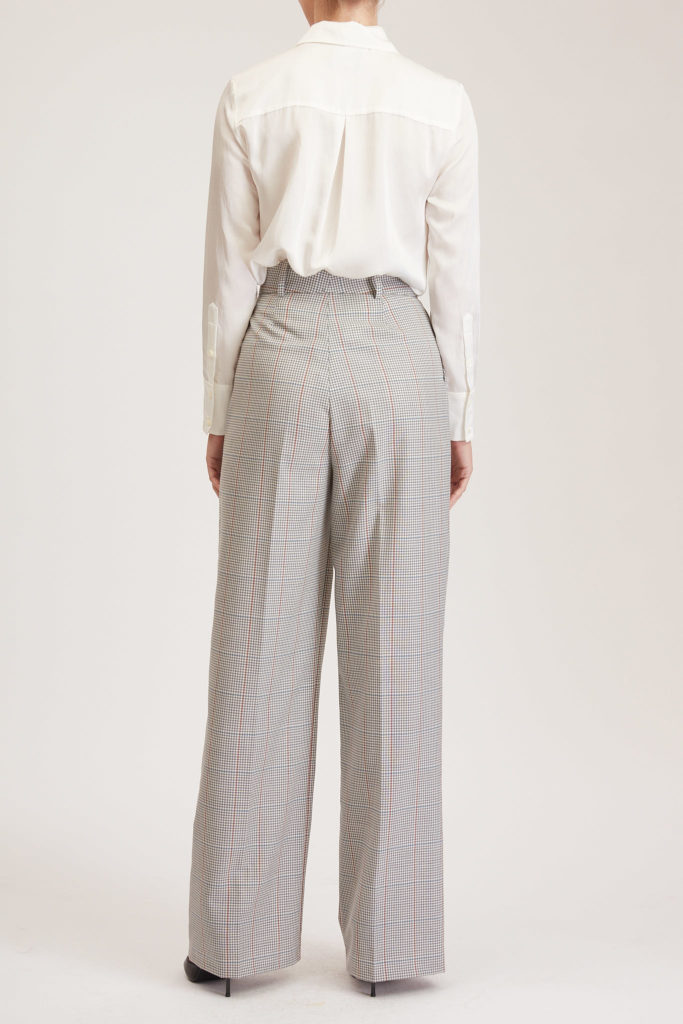 Almeria Trouser – Wide leg, high waisted trousers in light grey tartan30310