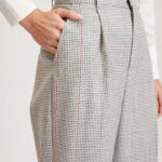 Almeria Trouser – Wide leg, high waisted trousers in light grey tartan30311